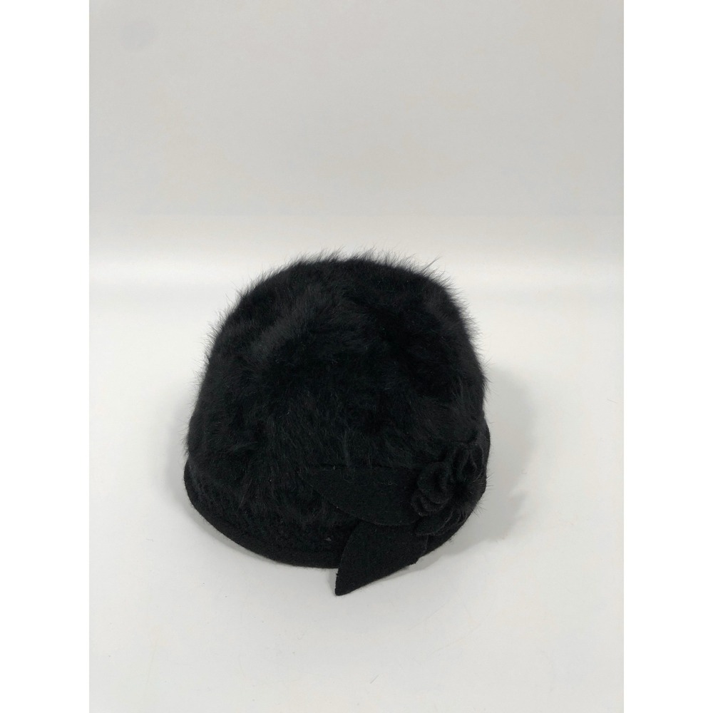 VTG Angora Wool Blend Cloche Hat ONE SIZE Black Retro 1920s Chic Flapper